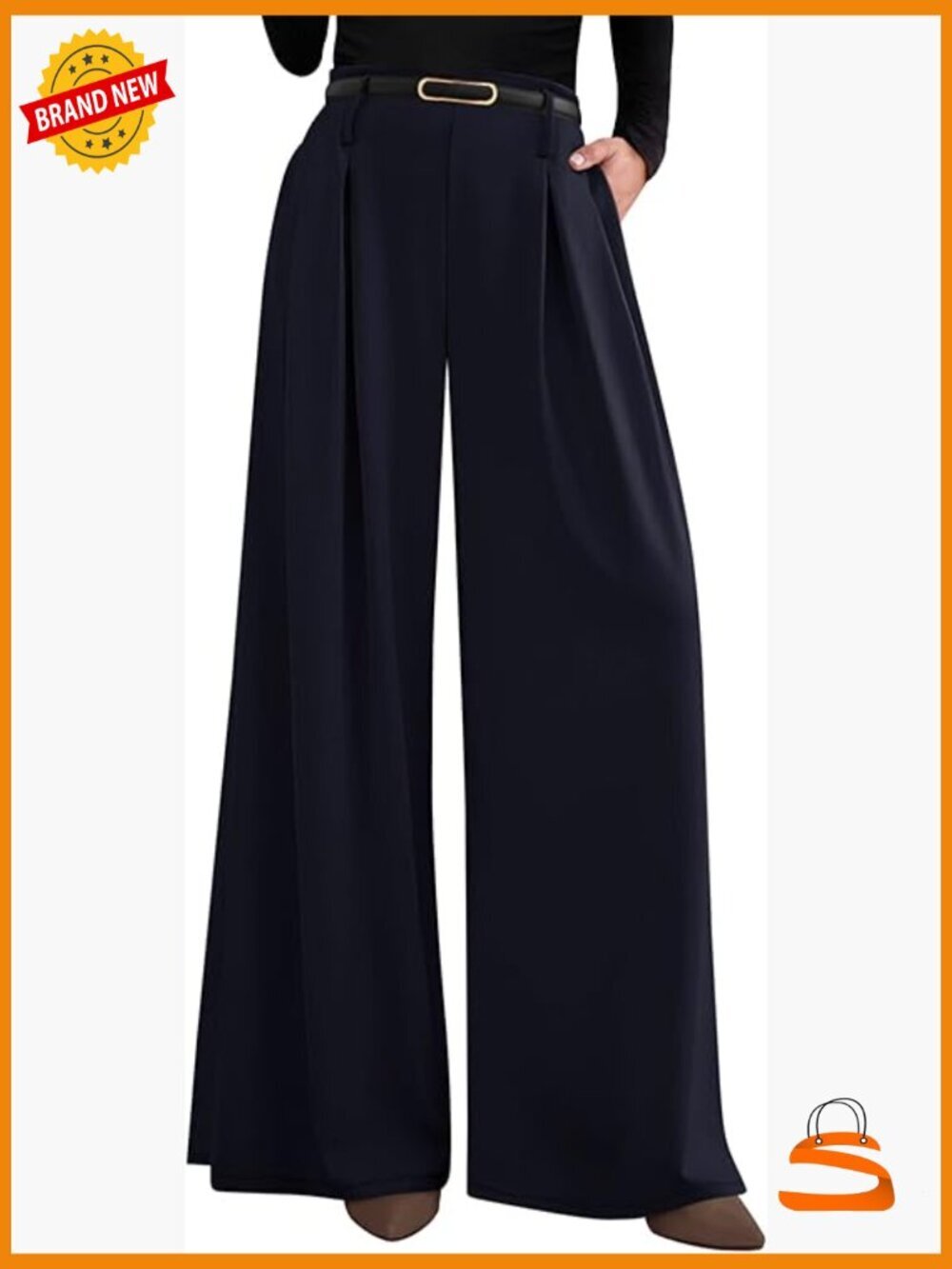 High Waisted Wide Leg Pleated Palazzo Pants Work Trousers